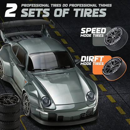 4WD Retro Drift Master RC car with its ergonomic remote control, ready for precision drifting & racing fun.