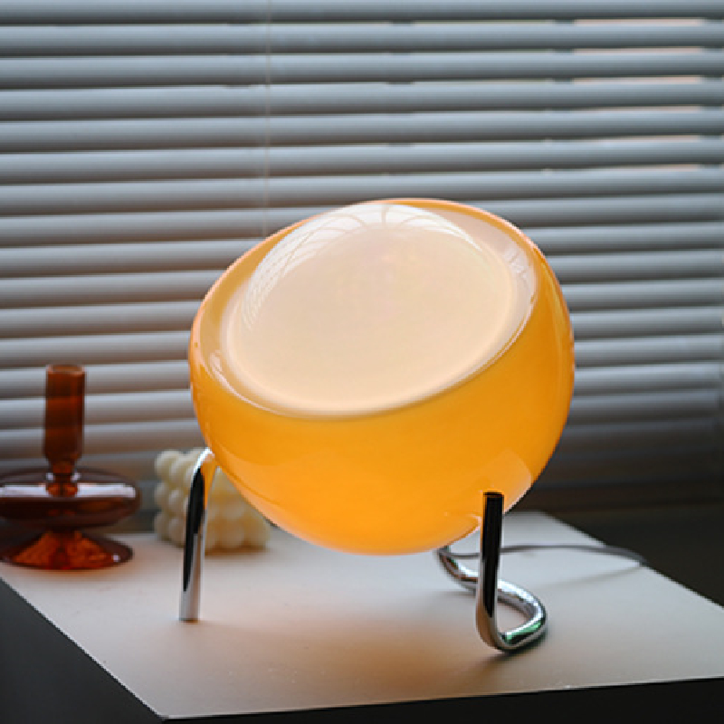 Retro glass table lamp with Nordic design, perfect for bedroom or living room atmospheric lighting.