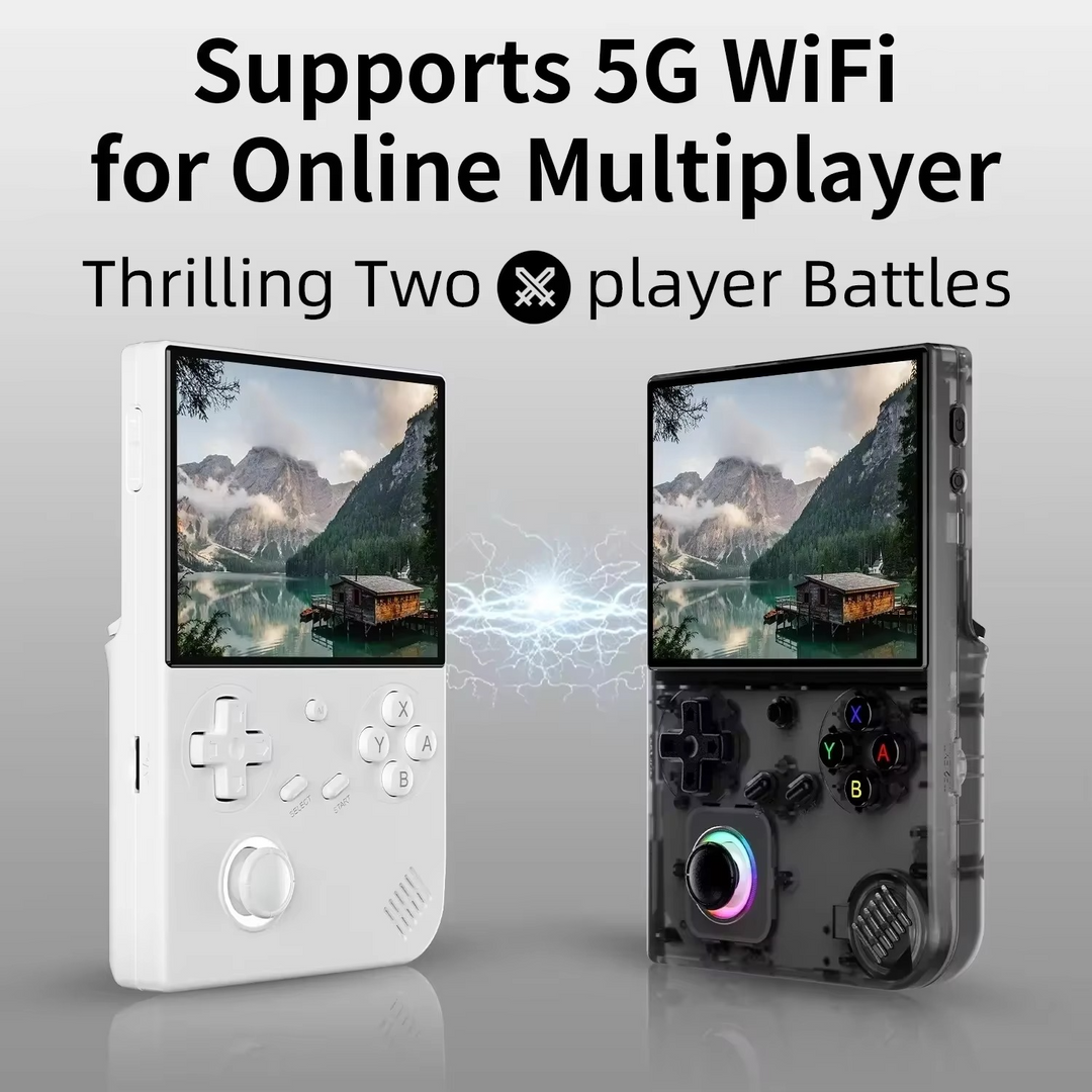 Classic games handheld console with a 4-inch IPS display, built-in WiFi, bringing nostalgic gaming to your fingertips.