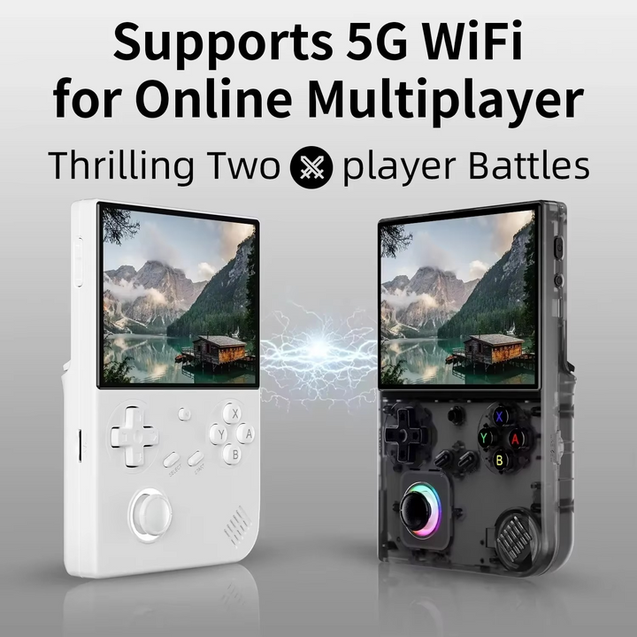Classic games handheld console with a 4-inch IPS display, built-in WiFi, bringing nostalgic gaming to your fingertips.