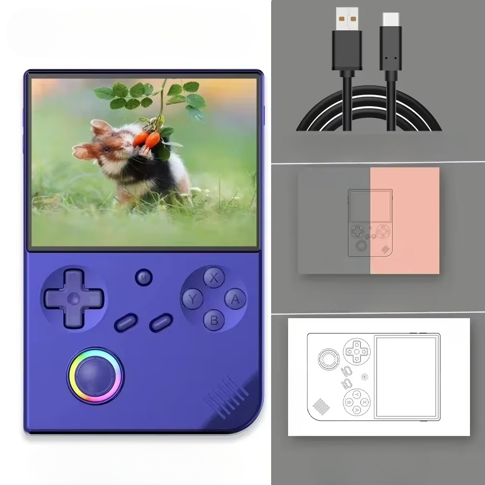 Compact retro gaming console, 4-inch IPS screen, WiFi, & Bluetooth for portable classic video game adventures.