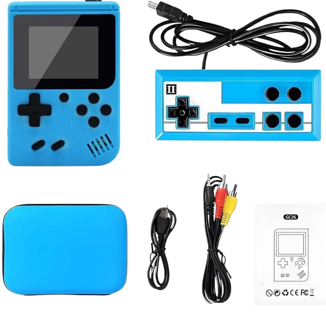 Compact retro handheld game console with 400 classic games for on-the-go portable entertainment & nostalgic fun. Great gift.