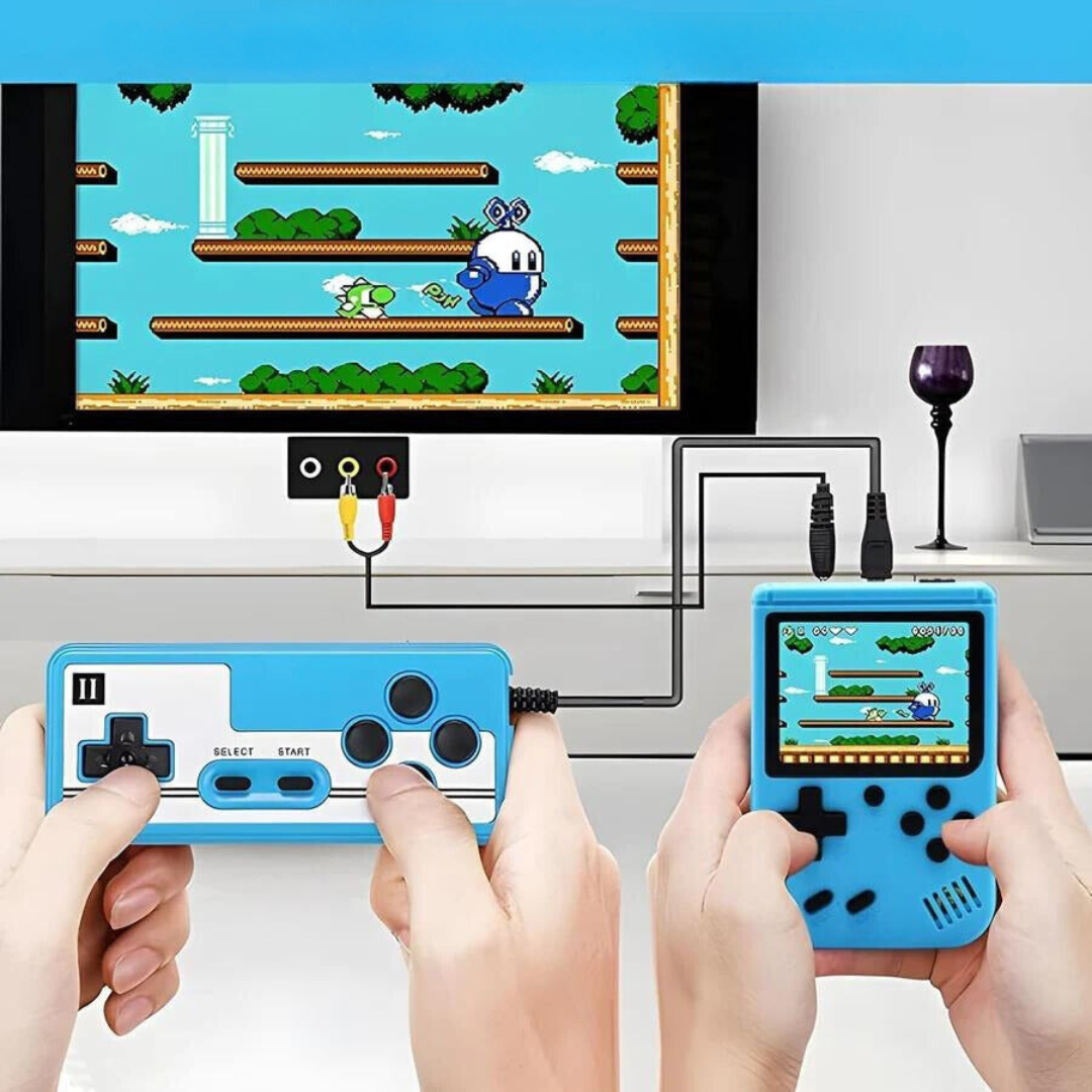 Nostalgic retro handheld console displaying its menu of 400 classic video games for endless portable gaming entertainment.