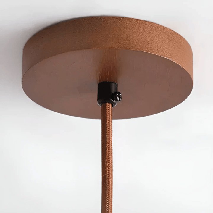 Modern retro LED ceiling fixture with unique wood & stone elements for stylish home decor.