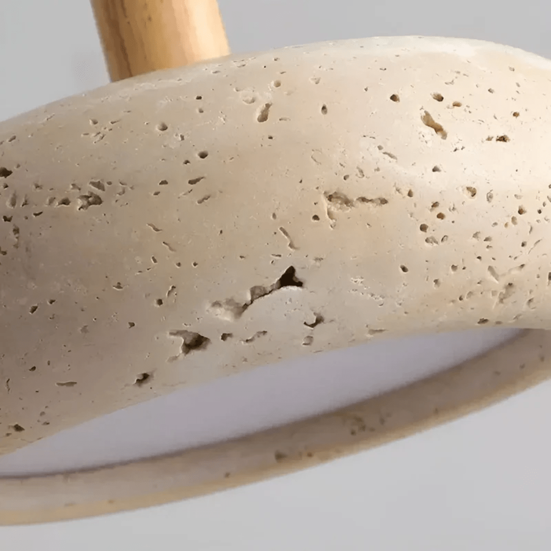 Elegant wood & stone LED ceiling light, ideal for creating a calm, natural home ambiance.