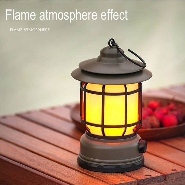 Durable retro rechargeable camping lantern, an essential for outdoor adventures and backup lighting.