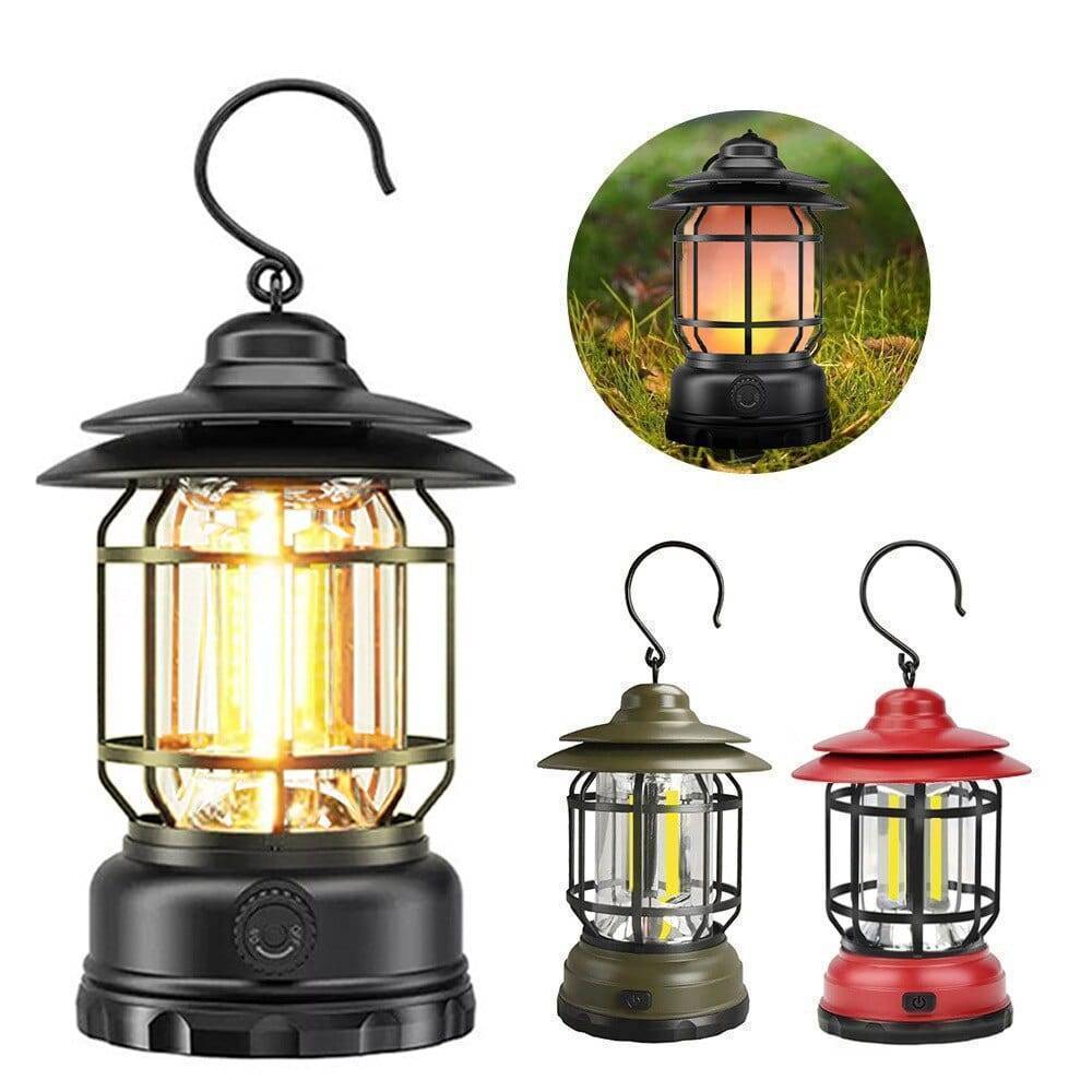 Portable retro camping lantern, offering three light modes for versatile outdoor and emergency lighting.