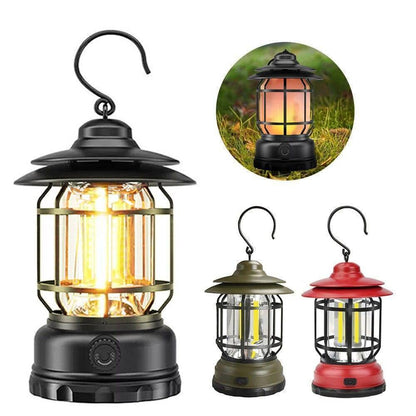 Portable retro camping lantern, offering three light modes for versatile outdoor and emergency lighting.