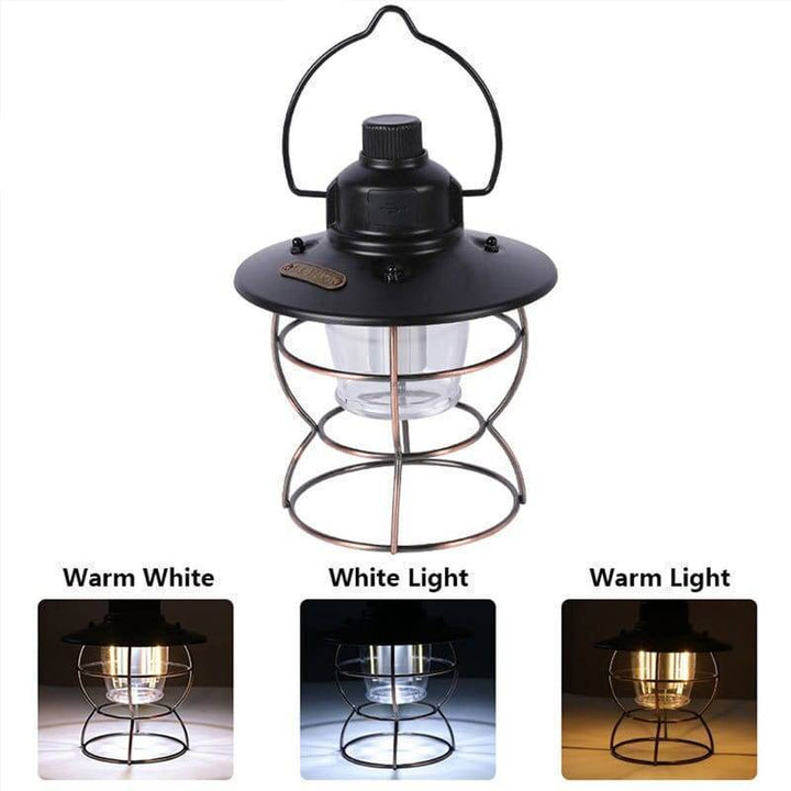 Rechargeable retro lantern, ideal for camping, hiking, and as an emergency light source.