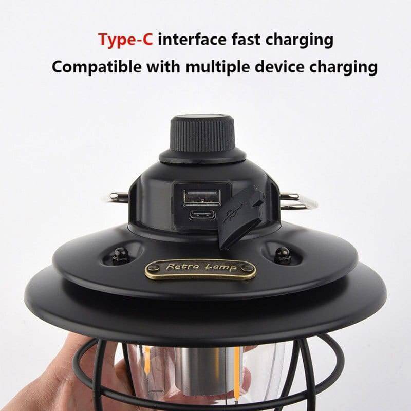 Classic retro design rechargeable camping lantern, great for ambient outdoor lighting.