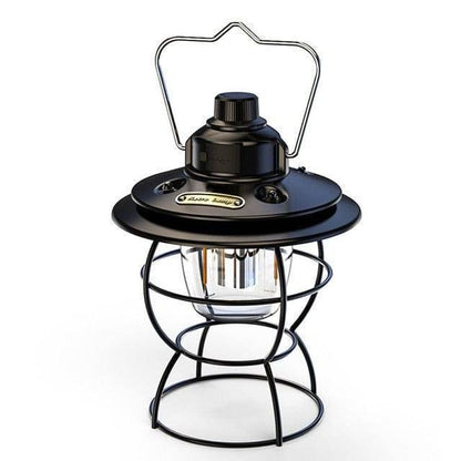 Stylish retro camping lantern, a portable and dimmable light for any outdoor setting.