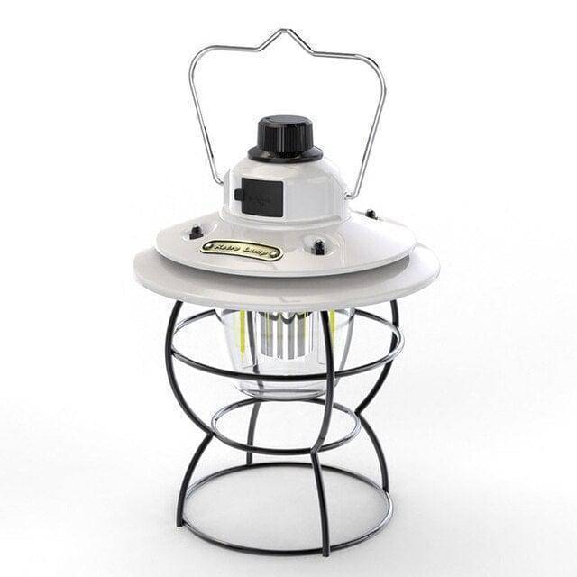 Emergency retro lantern, rechargeable and compact, perfect for power outages or camping trips.