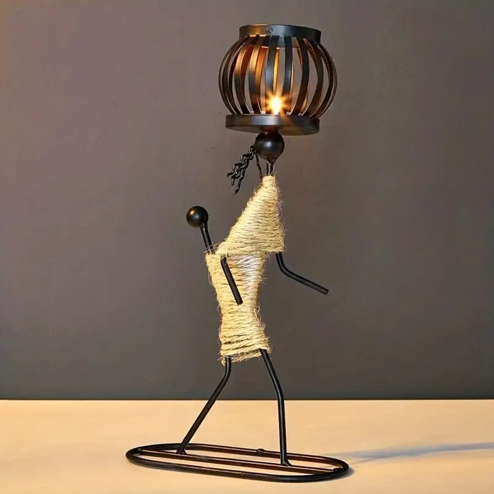 Retro stylish metal candle holder, perfect home decor accent for living room or dining table.