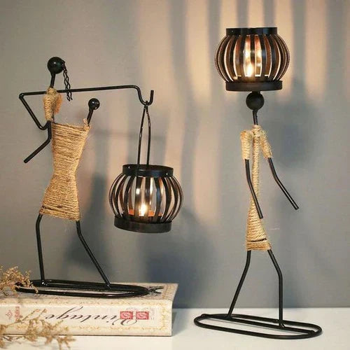Minimalist retro metal candle holder, a stylish and elegant home accent for modern interiors.