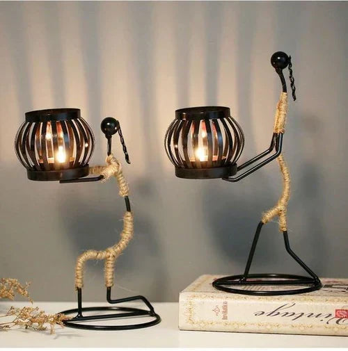 Artistic retro metal candle holder with a unique design, ideal for stylish home decoration.