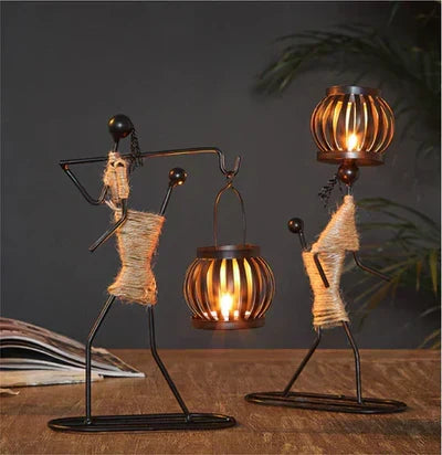 Elegant retro metal candlestick for table decor, adding a stylish and warm accent to any room.