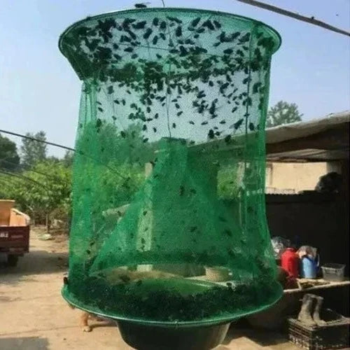 Reusable ranch fly trap for effective outdoor pest control, ideal for farms, patios, and yards. Eco-friendly.