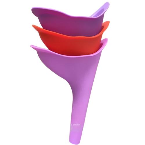 Reusable silicone urinal funnel for women on outdoor adventures, camping, and hiking.