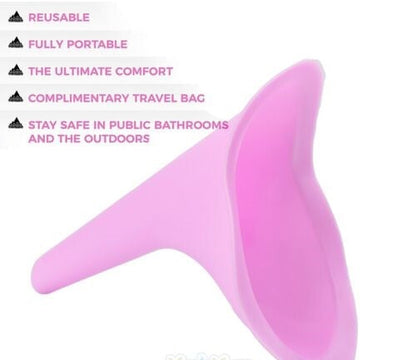 Compact women's urination device, a camping essential, allowing stand-up discreet use.