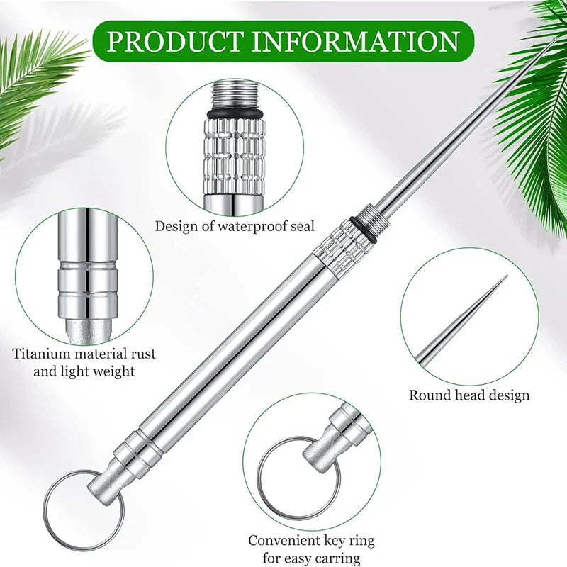 Unisex titanium toothpick in a black waterproof case, perfect for travel and camping