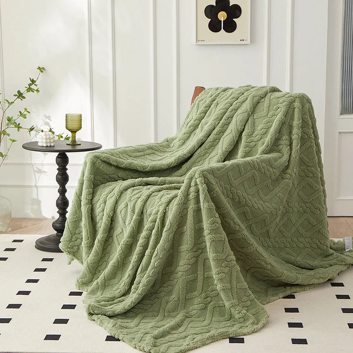 Reversible thick lambswool blanket for ultimate cozy home comfort. Luxury soft and warm bed throw for winter.