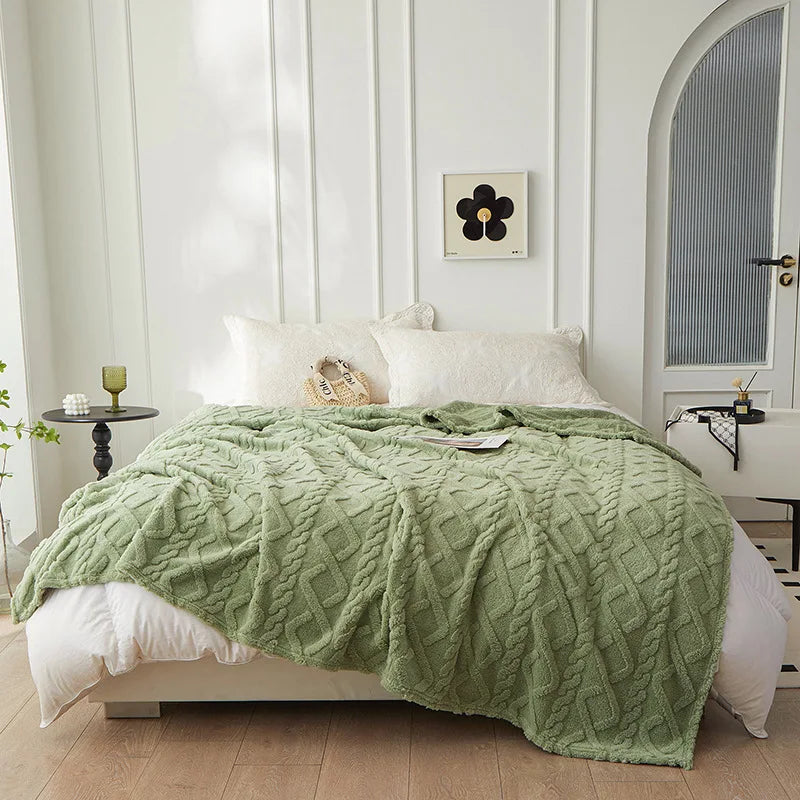 Plush reversible lambswool blanket, a thick and luxury soft throw for cozy home decor and winter comfort.