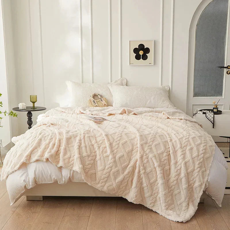 Thick lambswool blanket, luxury soft and warm. A reversible plush throw perfect for cozy home decor.
