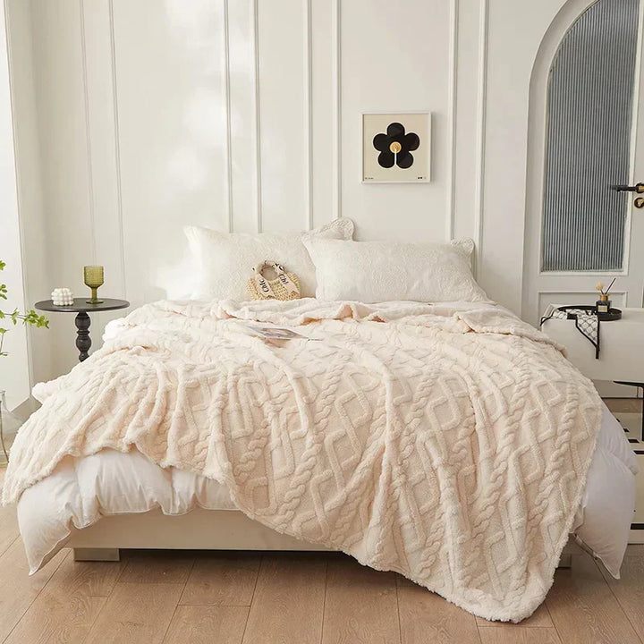 Thick lambswool blanket, luxury soft and warm. A reversible plush throw perfect for cozy home decor.