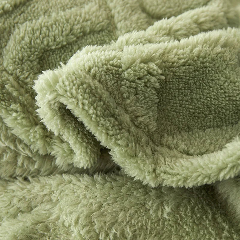 Luxury soft lambswool blanket, thick and reversible. Ideal cozy throw for bedroom or living room warmth.
