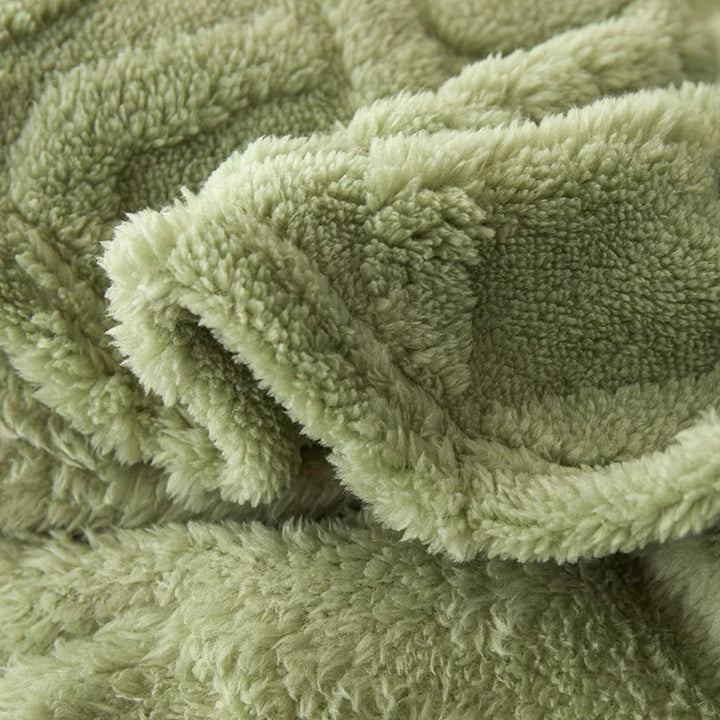 Luxury soft lambswool blanket, thick and reversible. Ideal cozy throw for bedroom or living room warmth.