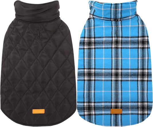 Reversible waterproof dog winter jacket in British style. Warm pet coat for small to large dogs.