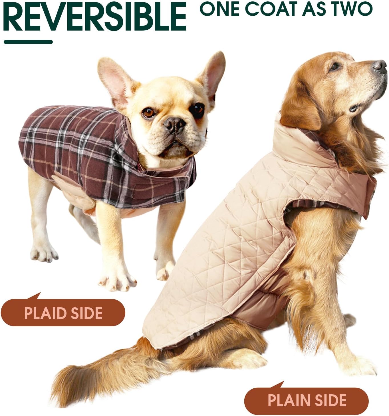 Durable reversible waterproof dog winter jacket. British style warm pet clothing for outdoors.