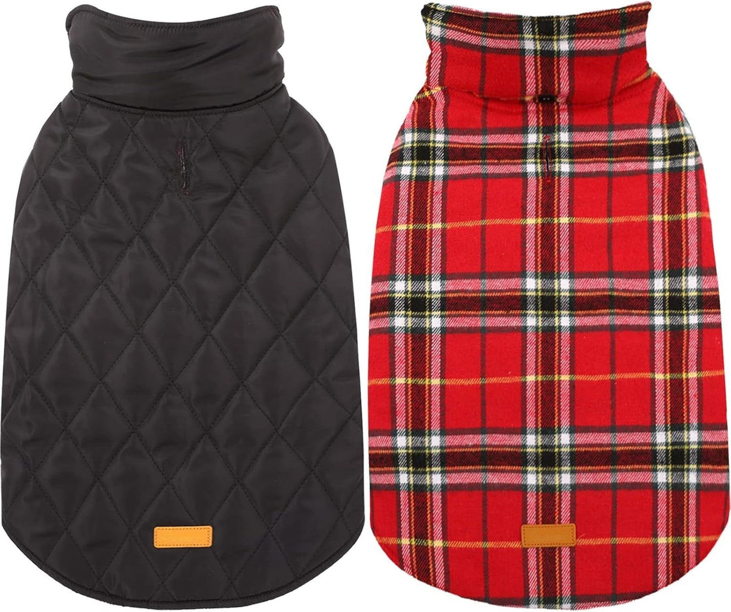 Cozy waterproof British style winter dog jacket. Reversible design for cold weather dog apparel.