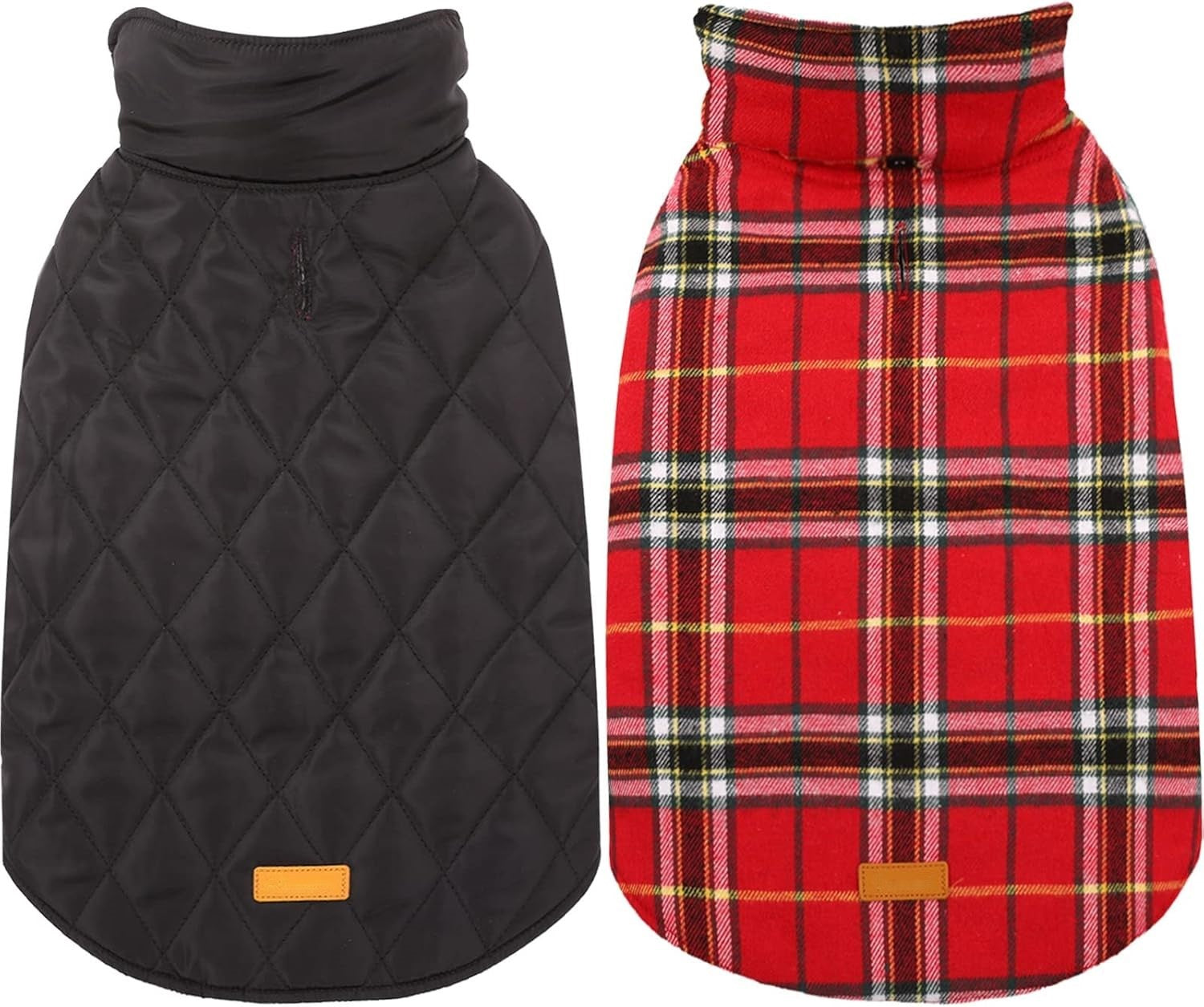 Cozy waterproof British style winter dog jacket. Reversible design for cold weather dog apparel.