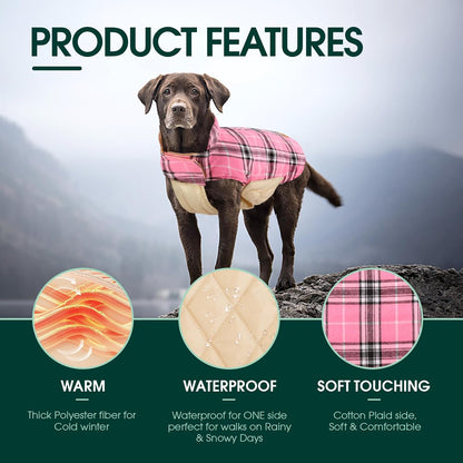 Ultimate warmth: reversible waterproof dog winter jacket. British style pet coat for snowy days.