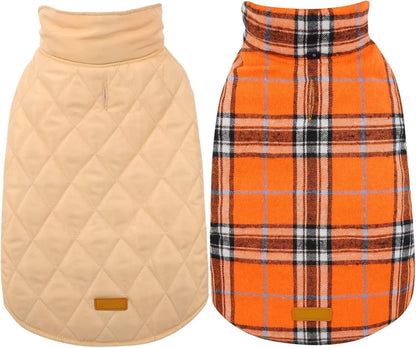 Medium dog's British style reversible waterproof jacket. Warm winter pet coat for cold weather.