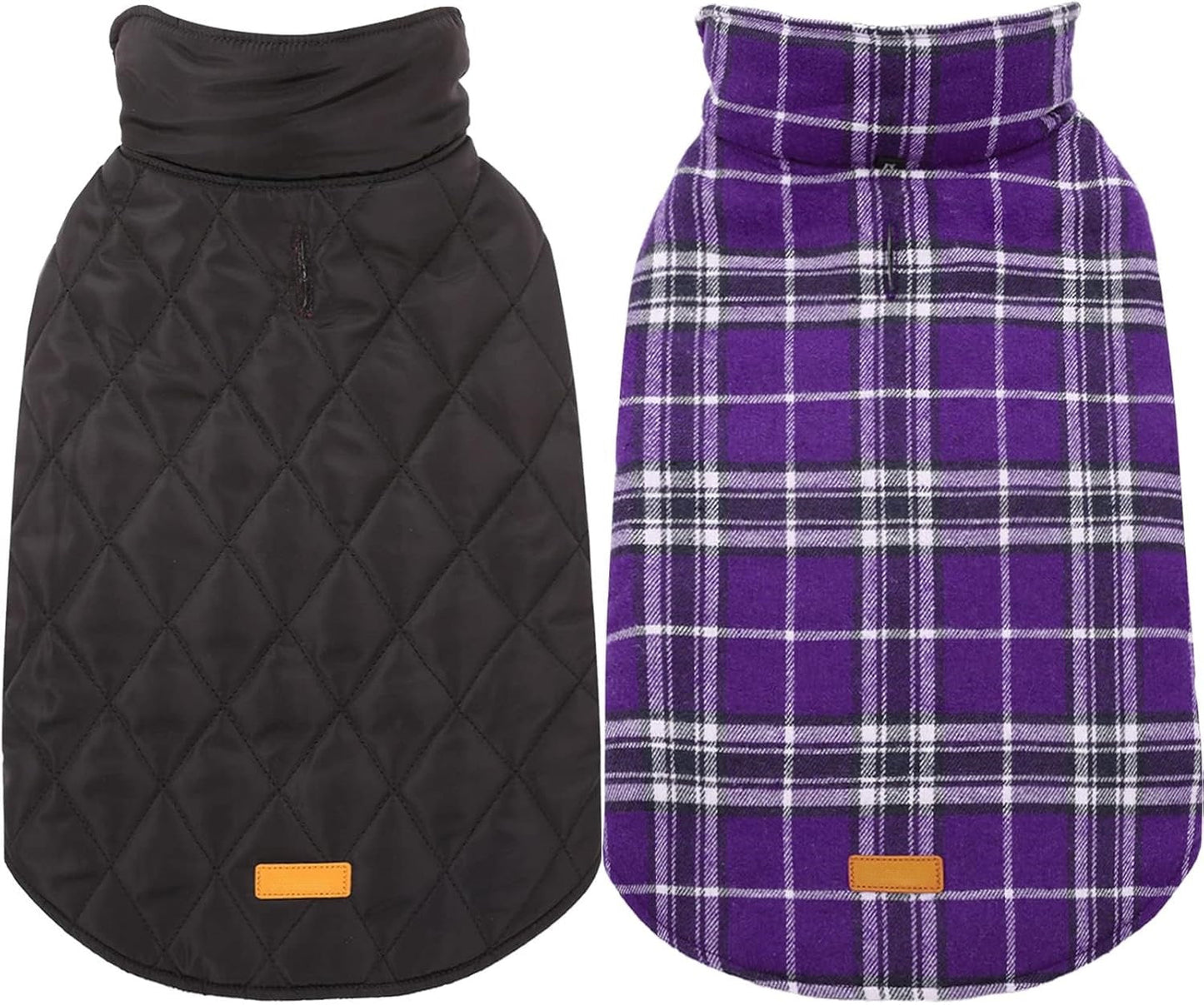 Large dog's reversible waterproof British style winter jacket. Warm outdoor pet apparel.