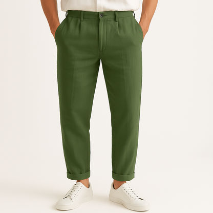 Green Riviera men's lightweight straight-cut pants. Versatile for casual or everyday summer comfort and style.