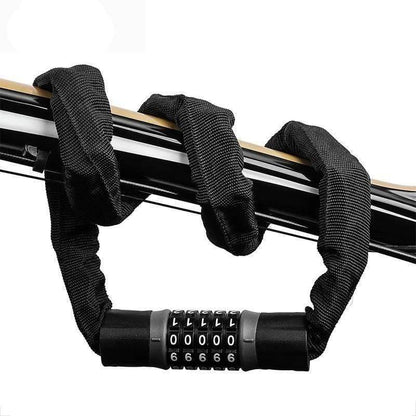 Robust anti-theft bike chain lock with thick links for cycling security, outdoor gear.