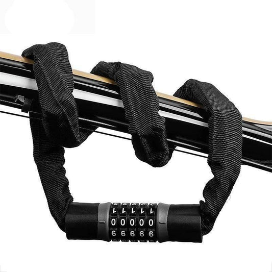 Robust anti-theft bike chain lock with thick links for cycling security, outdoor gear.