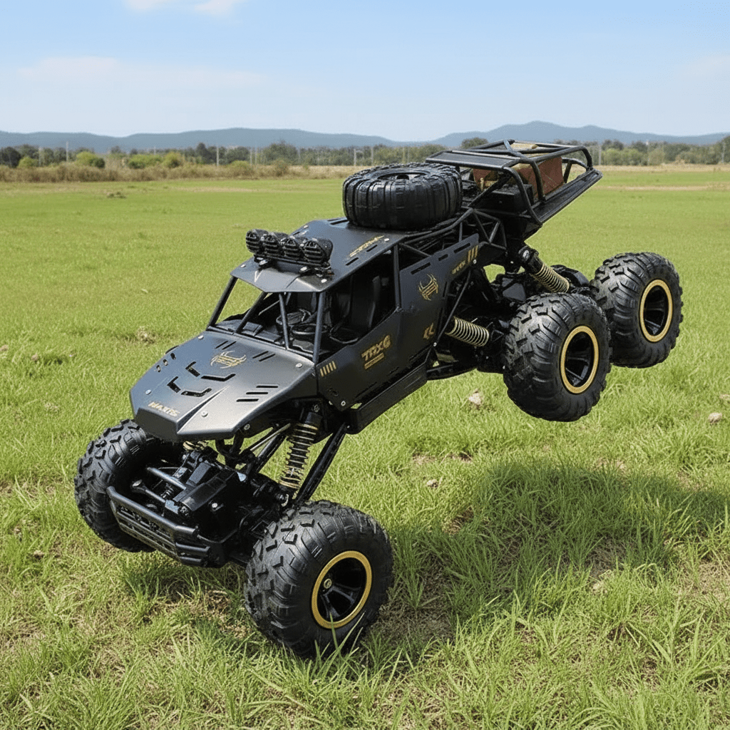 High-speed ROCKSTRIKER 6x6 RC truck, designed for all-terrain off-road adventures with remote control fun.