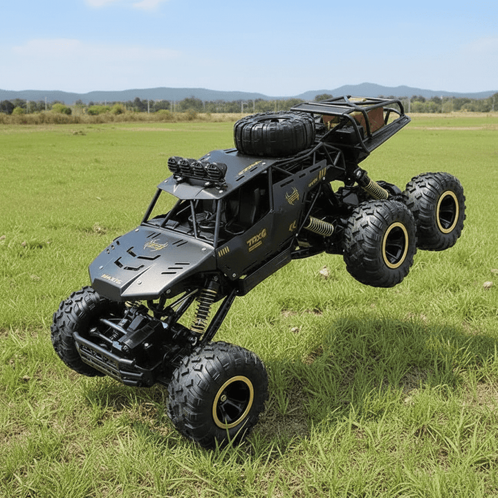 High-speed ROCKSTRIKER 6x6 RC truck, designed for all-terrain off-road adventures with remote control fun.