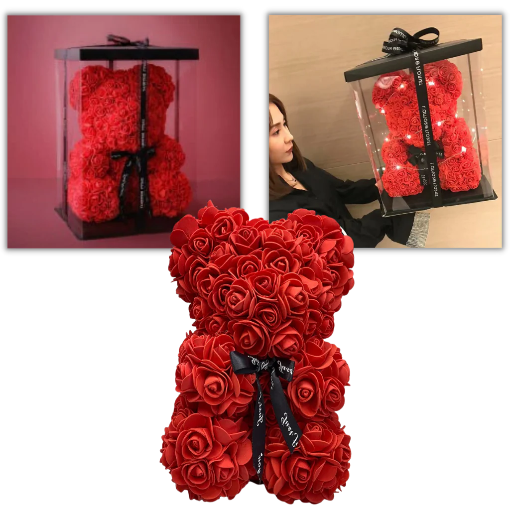 Elegant rose bear, a romantic and timeless teddy bear gift for women on any occasion.