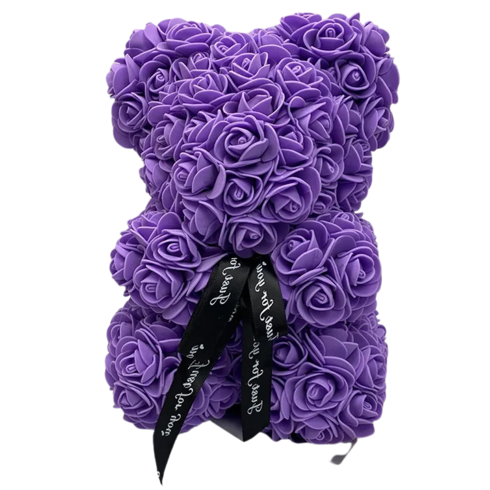 Beautiful rose bear made of artificial roses, ideal eternal rose gift for women.
