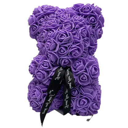 Beautiful rose bear made of artificial roses, ideal eternal rose gift for women.