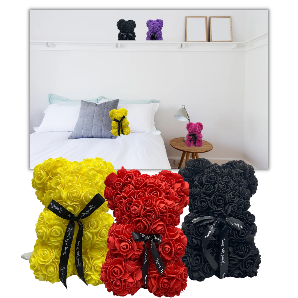 Artificial rose flower bear, a unique and romantic teddy bear gift for any special occasion.