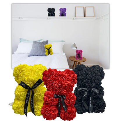 Artificial rose flower bear, a unique and romantic teddy bear gift for any special occasion.