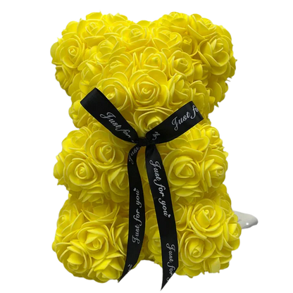 Forever rose teddy bear, a beautiful floral plush keepsake. Ideal romantic gift for women on Valentine's or anniversary.