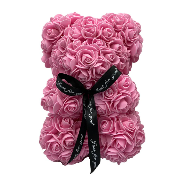 Delightful rose teddy bear, an everlasting floral plush for women. Charming home decor & romantic gift.