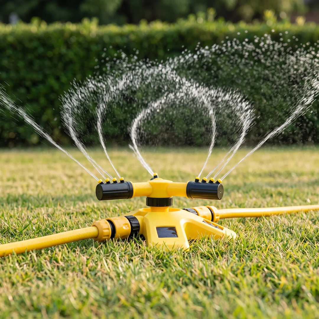 Rotating lawn sprinkler ensures even watering for your garden, yard, and outdoor irrigation needs.
